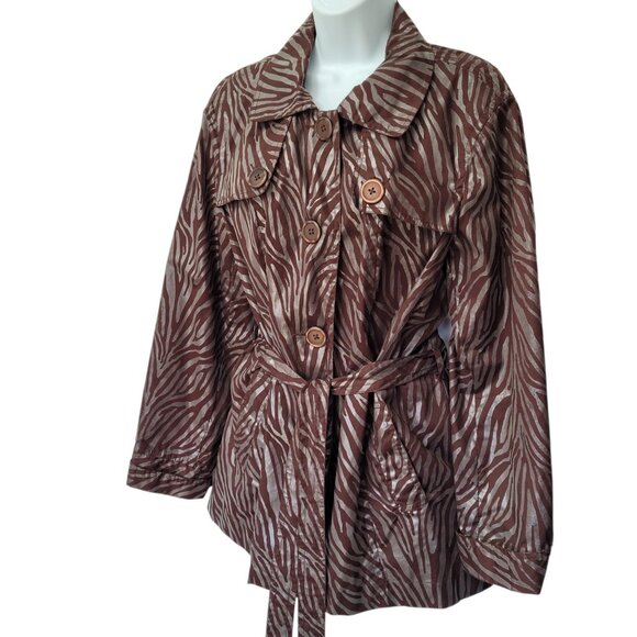 Zoe D Trench Coat Jacket Brown Long Sleeve Button Up Lined Outerwear Coat Zebra - Picture 10 of 12